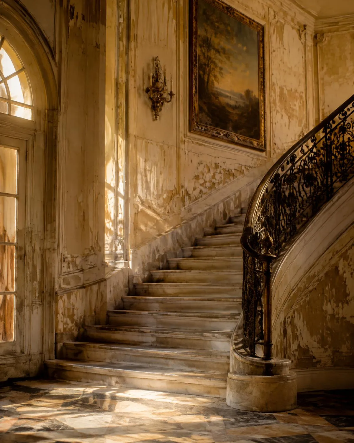 Escalier de manoir abandonné